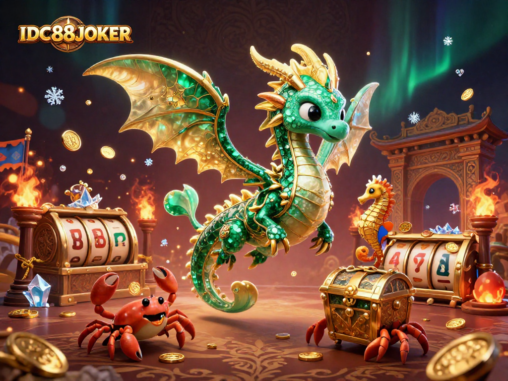 IDC88JOKER leverages a fantasy-themed scene featuring a sea dragon and vibrant casino elements for an engaging gaming experience.