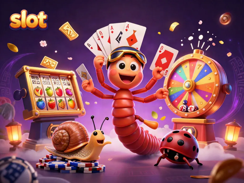 Engage with the vibrant slot scene featuring a cartoon dealer, colorful slot elements, and dynamic game action.