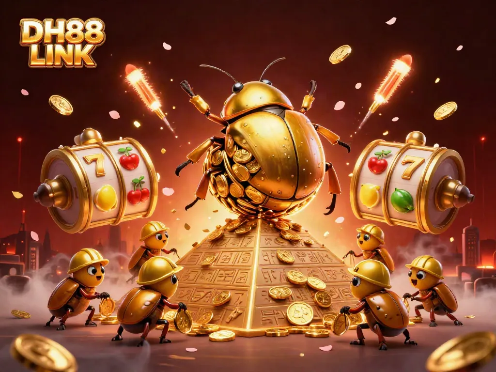 Engage with exciting slots at DH88 LINK featuring golden coins and vibrant casino symbols.