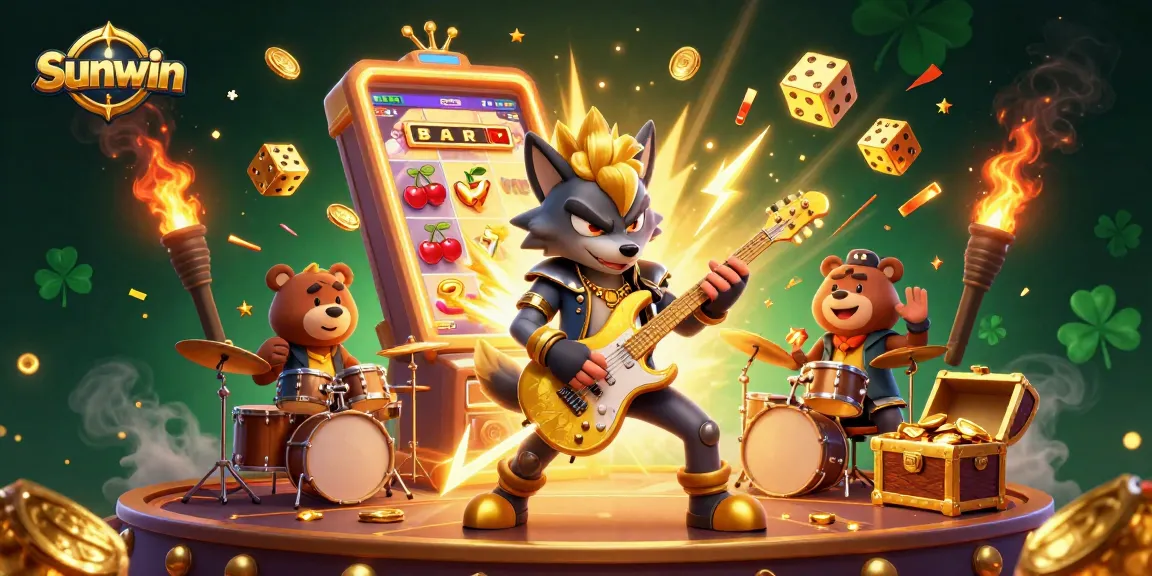 Win big at Sunwin while enjoying a dynamic 3D casino scene filled with vibrant gaming elements.