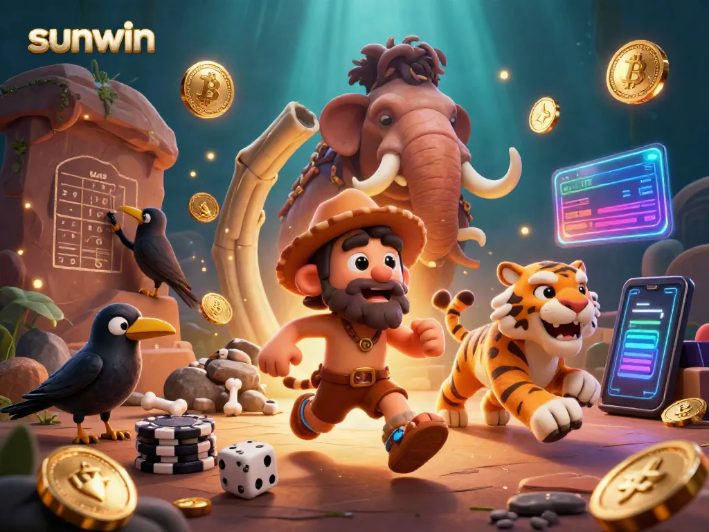 Engage in thrilling gameplay at Sunwin with cartoon caveman and tiger duo at their casino.