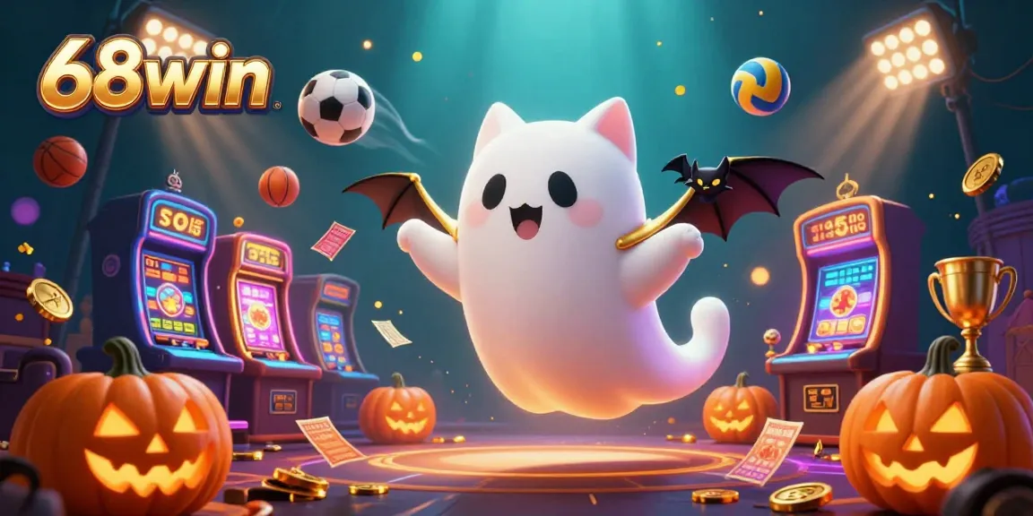 Join the adventure with 68win in a haunted casino where a ghost cat and vampire bat chase golden treasures!