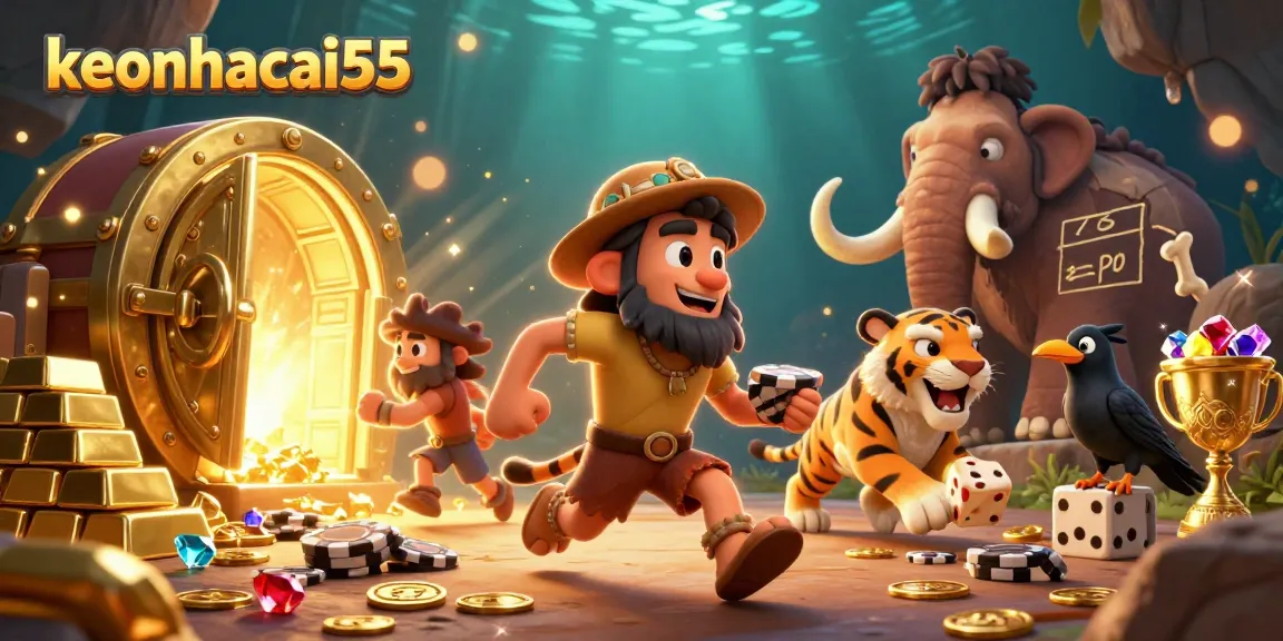 Join the action at keonhacai55 with our dynamic caveman casino illustration, featuring thrilling gameplay elements.