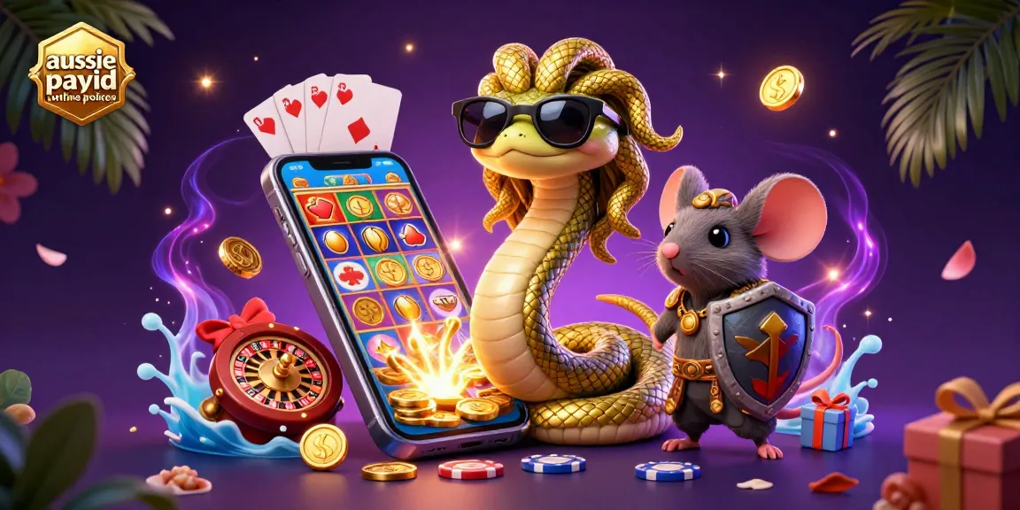 Engage with aussie payid online pokies in a vibrant, dynamic 3D casino scene filled with exciting game elements.
