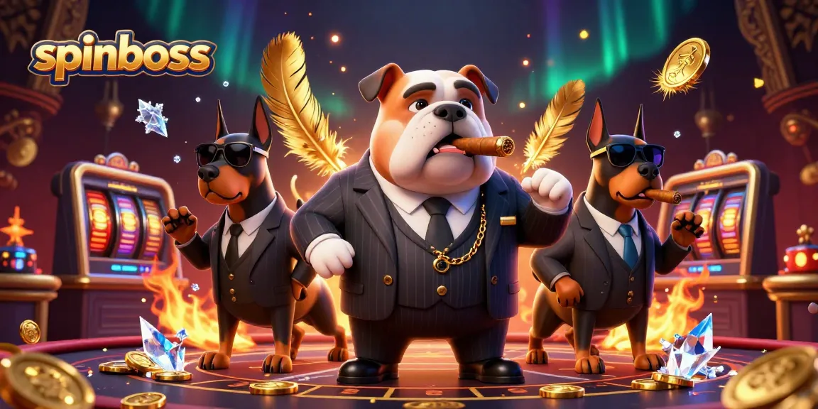 Spinboss casino action featuring a mafia bulldog and Doberman bodyguards in a vibrant gaming atmosphere.